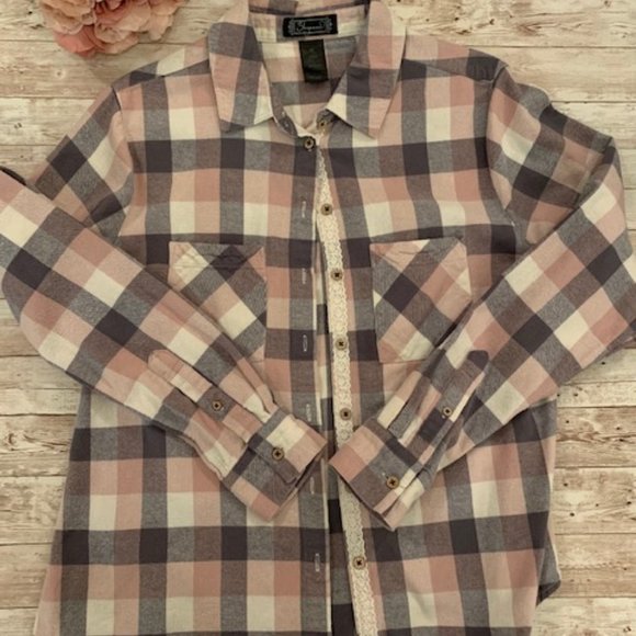 Shyanne Tops - Shyanne Flannel Shirt with Lace Detail